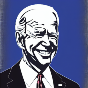 Drawing of President biden smiling after classified documents found at his home and former office.